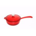 Long handle Cast Iron Enamel Sauce Pan Pot with lid